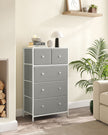 Fabric Chest of Drawers – Fabric and Wood – Rustic Brown and Black – 5 Drawers with Adjustable Feet