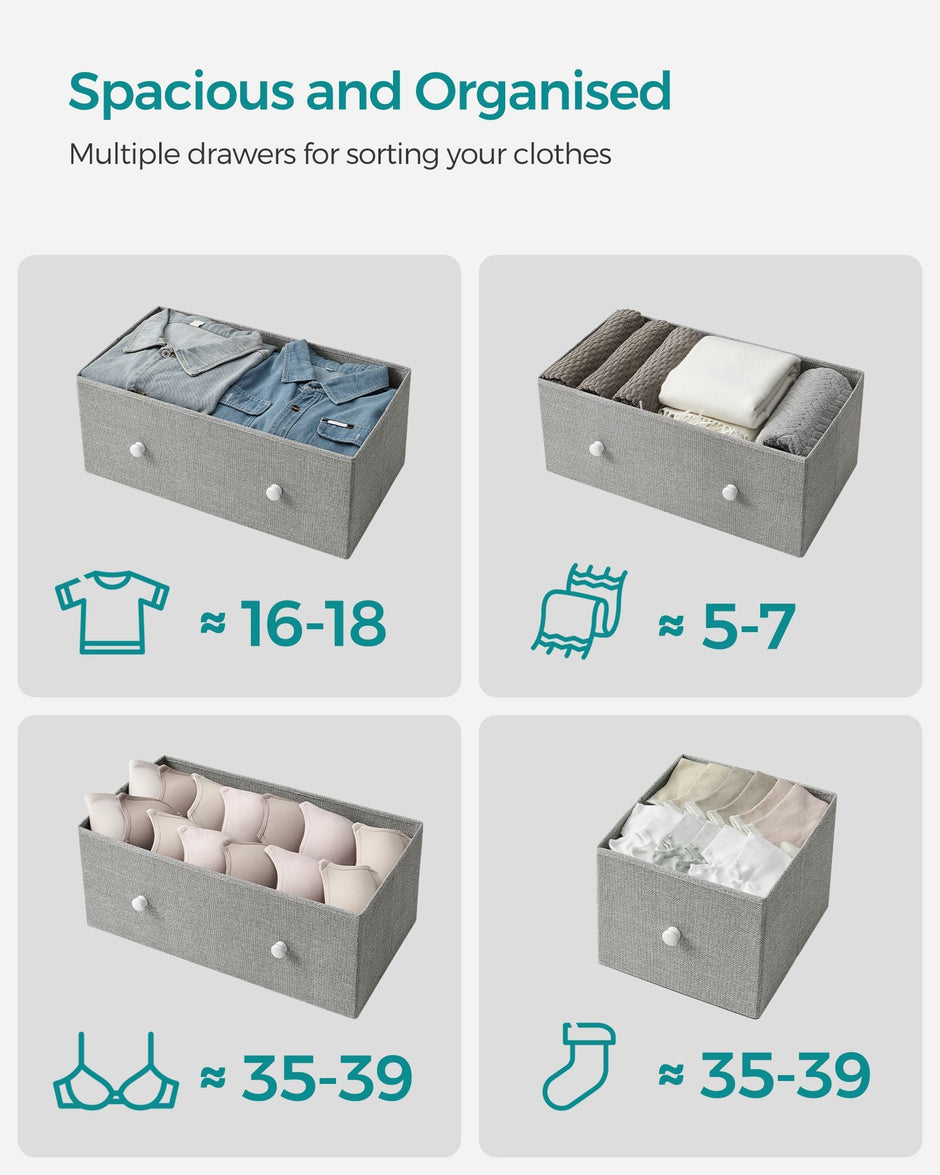 Fabric Chest of Drawers – Fabric and Wood – Rustic Brown and Black – 5 Drawers with Adjustable Feet