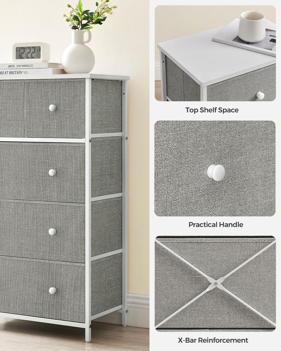 Fabric Chest of Drawers – Fabric and Wood – Rustic Brown and Black – 5 Drawers with Adjustable Feet
