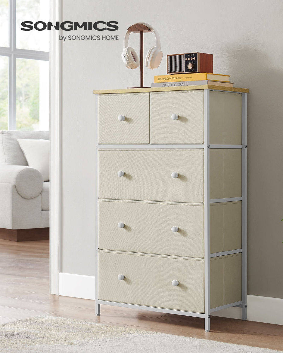 Fabric Storage Organiser Unit – Fabric – Rustic Brown and Black – Industrial Style with 5 Drawers