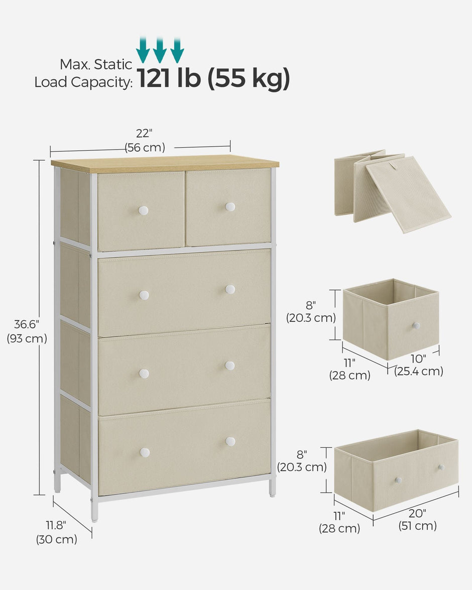 Fabric Storage Organiser Unit – Fabric – Rustic Brown and Black – Industrial Style with 5 Drawers