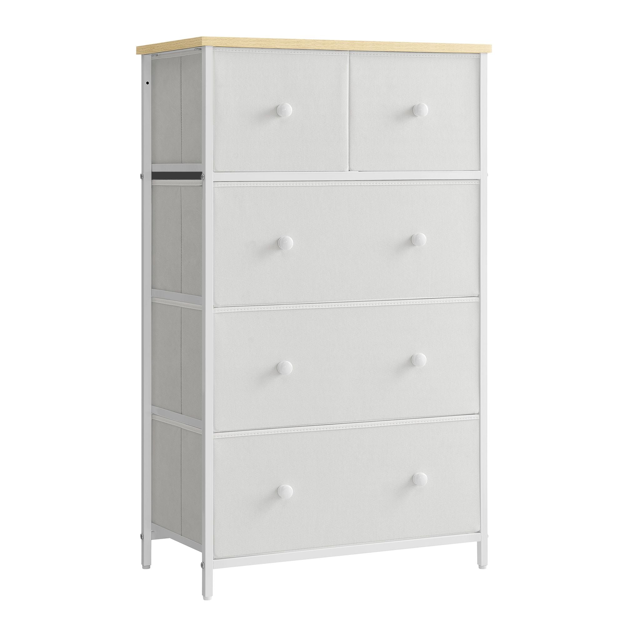 Fabric Chest of Drawers – Fabric – White and Oak – 5-Drawer Storage Organiser for Living Room, Hallway, and Nursery