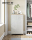 Fabric Chest of Drawers – Fabric – White and Oak – 5-Drawer Storage Organiser for Living Room, Hallway, and Nursery
