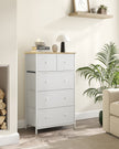 Fabric Chest of Drawers – Fabric – White and Oak – 5-Drawer Storage Organiser for Living Room, Hallway, and Nursery