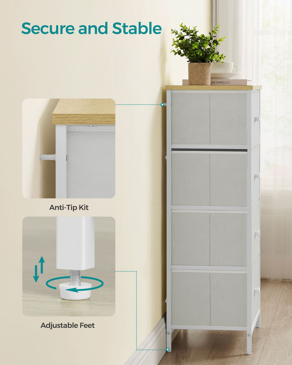 Fabric Chest of Drawers – Fabric – White and Oak – 5-Drawer Storage Organiser for Living Room, Hallway, and Nursery