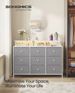 Storage Unit – Fabric – Dove Grey – 9 Drawers with LED Lights and Charging Station