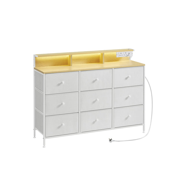 Storage Unit – Fabric – Dove Grey – 9 Drawers with LED Lights and Charging Station