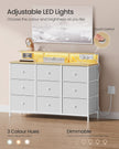 Storage Unit – Fabric – Dove Grey – 9 Drawers with LED Lights and Charging Station