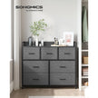 Chest of Drawers – Fabric and Metal – Grey and Black – 7 Drawers with Rustic Wood Grain Finish