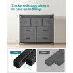 Chest of Drawers – Fabric and Metal – Grey and Black – 7 Drawers with Rustic Wood Grain Finish