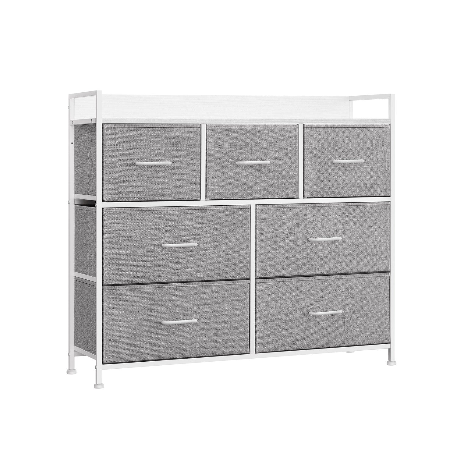 Chest of Drawers – Fabric and Metal – Dove Grey and Cloud White – 7 Drawer Storage Unit with Industrial Design