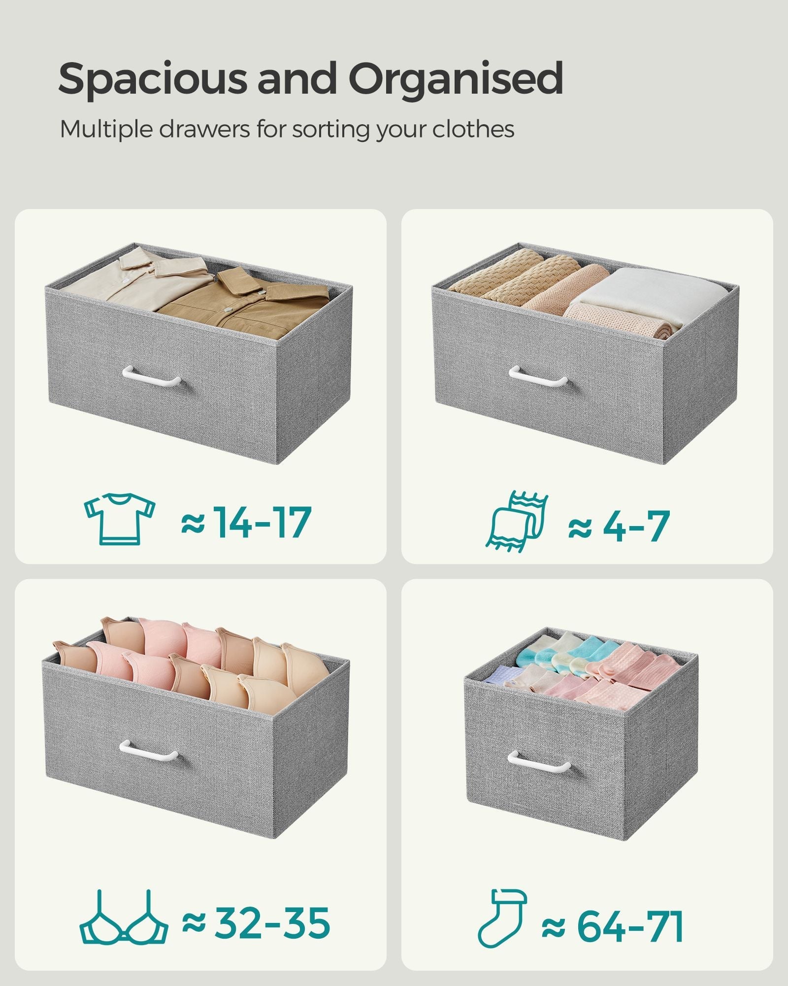 Chest of Drawers – Fabric and Metal – Dove Grey and Cloud White – 7 Drawer Storage Unit with Industrial Design