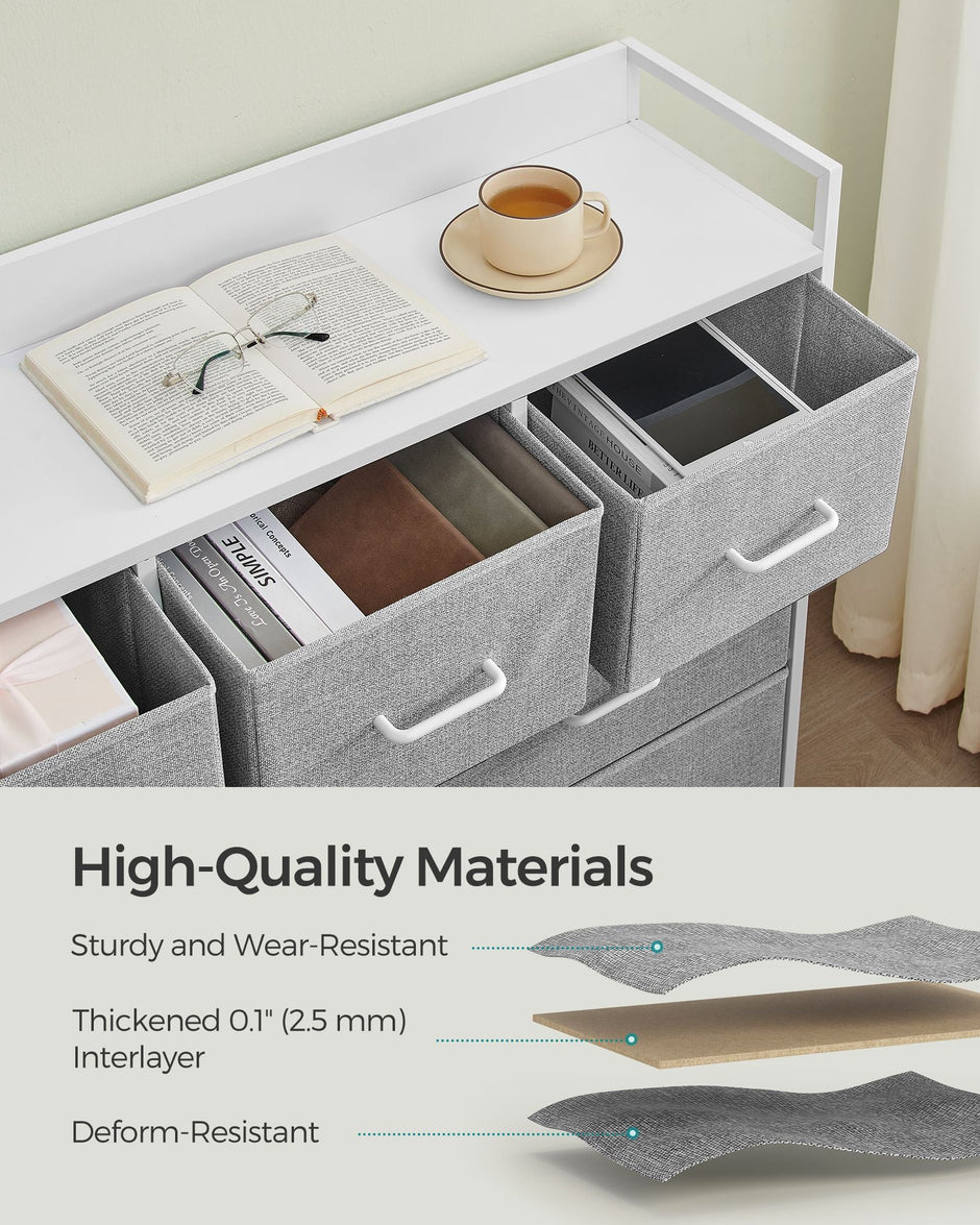 Chest of Drawers – Fabric and Metal – Dove Grey and Cloud White – 7 Drawer Storage Unit with Industrial Design