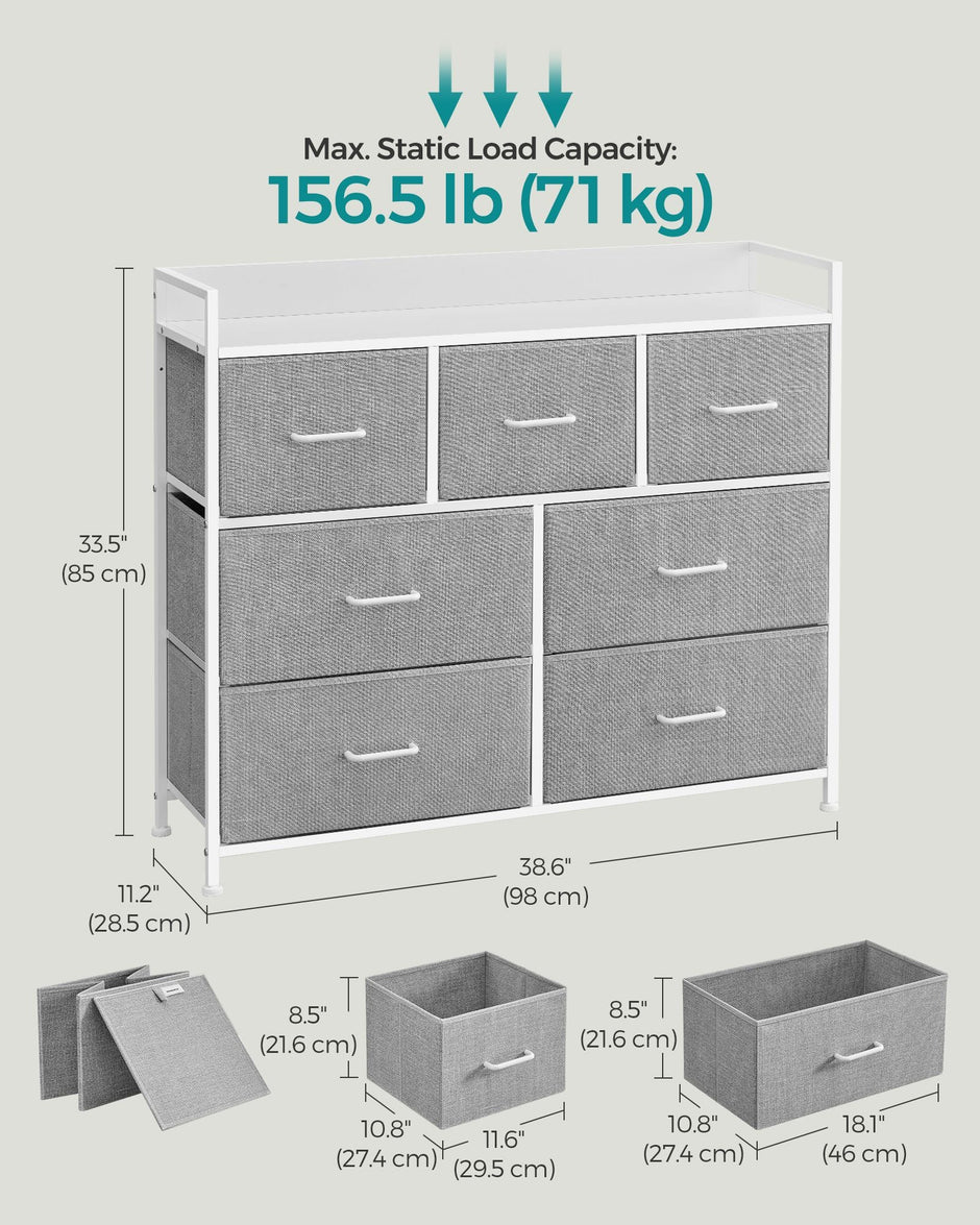 Chest of Drawers – Fabric and Metal – Dove Grey and Cloud White – 7 Drawer Storage Unit with Industrial Design