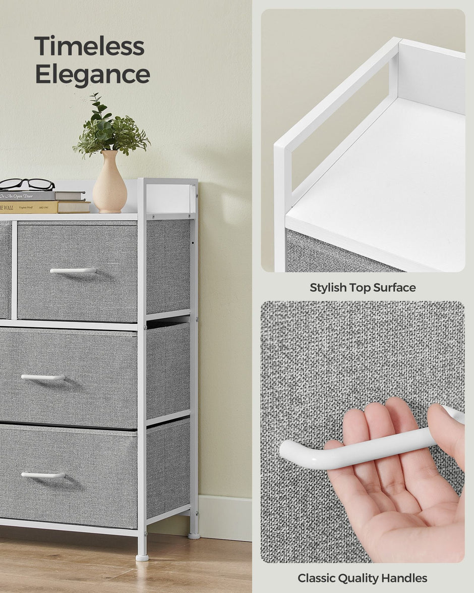 Chest of Drawers – Fabric and Metal – Dove Grey and Cloud White – 7 Drawer Storage Unit with Industrial Design