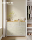 Chest of Drawers – Fabric and Metal – Cream White and Oak Beige – 7 Drawer Storage Unit