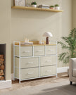 Chest of Drawers – Fabric and Metal – Cream White and Oak Beige – 7 Drawer Storage Unit