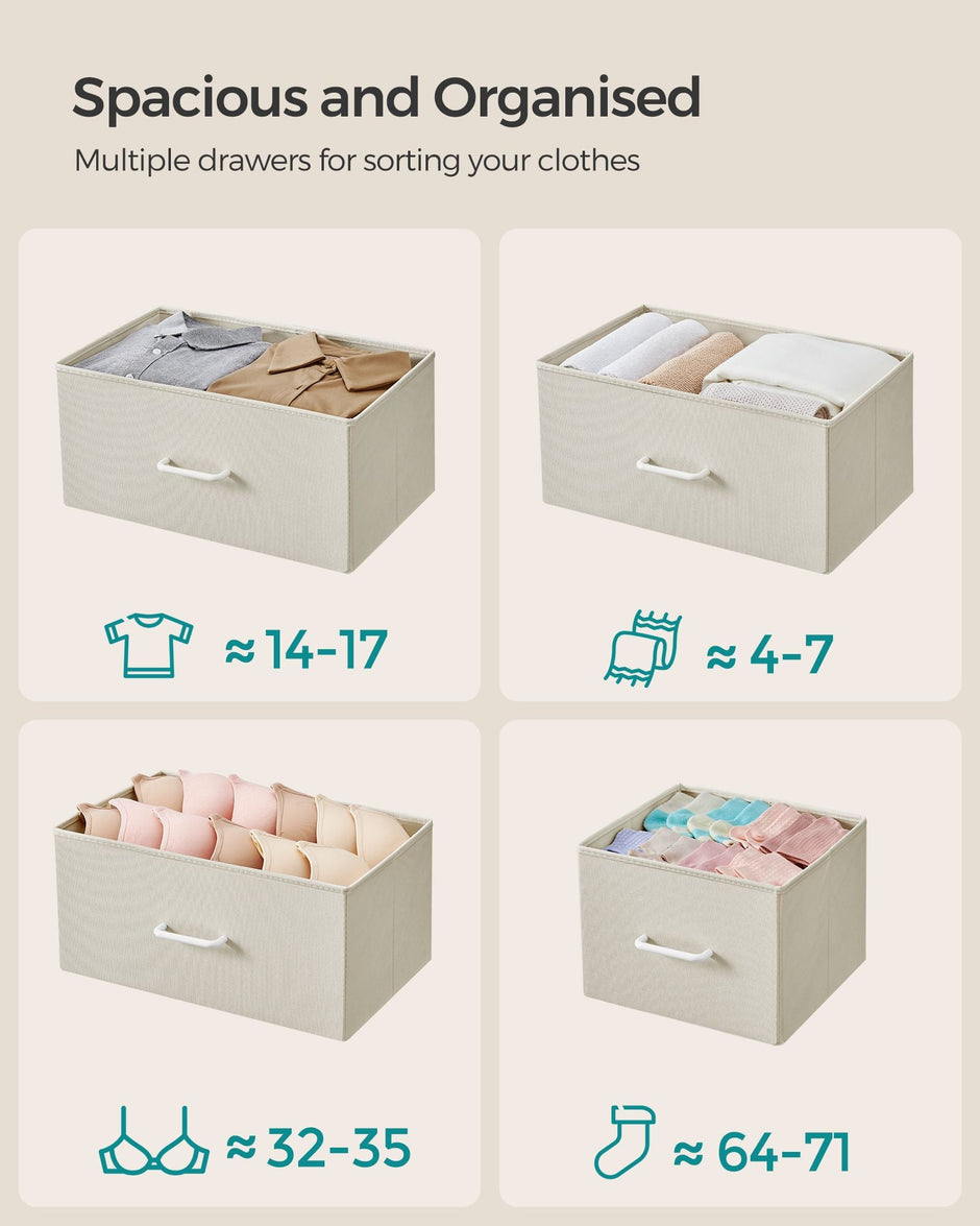 Chest of Drawers – Fabric and Metal – Cream White and Oak Beige – 7 Drawer Storage Unit