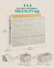 Chest of Drawers – Fabric and Metal – Cream White and Oak Beige – 7 Drawer Storage Unit