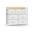 Chest of Drawers – Fabric and Metal – Grey and Black – 7 Drawers with Rustic Wood Grain Finish