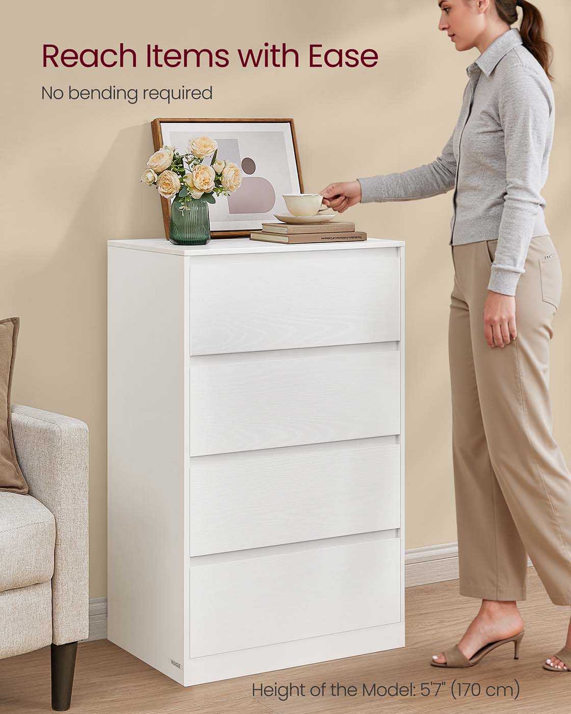 Chest of Drawers – Engineered Wood – Snow White – Modern Design with Four Drawers