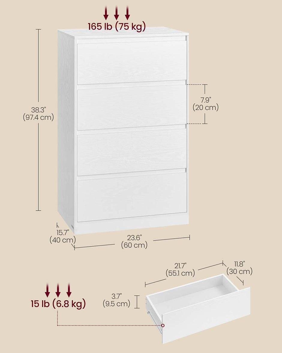 Chest of Drawers – Engineered Wood – Snow White – Modern Design with Four Drawers