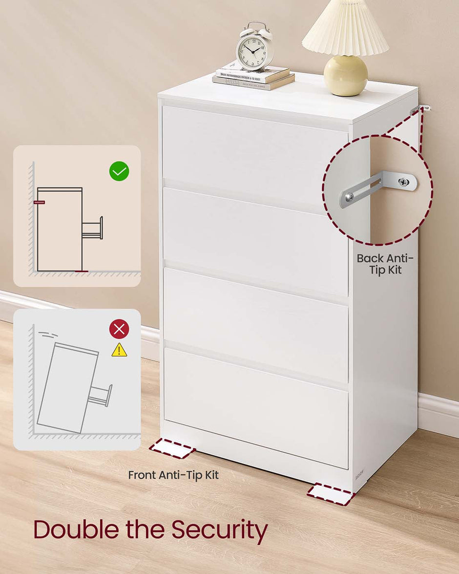 Chest of Drawers – Engineered Wood – Snow White – Modern Design with Four Drawers