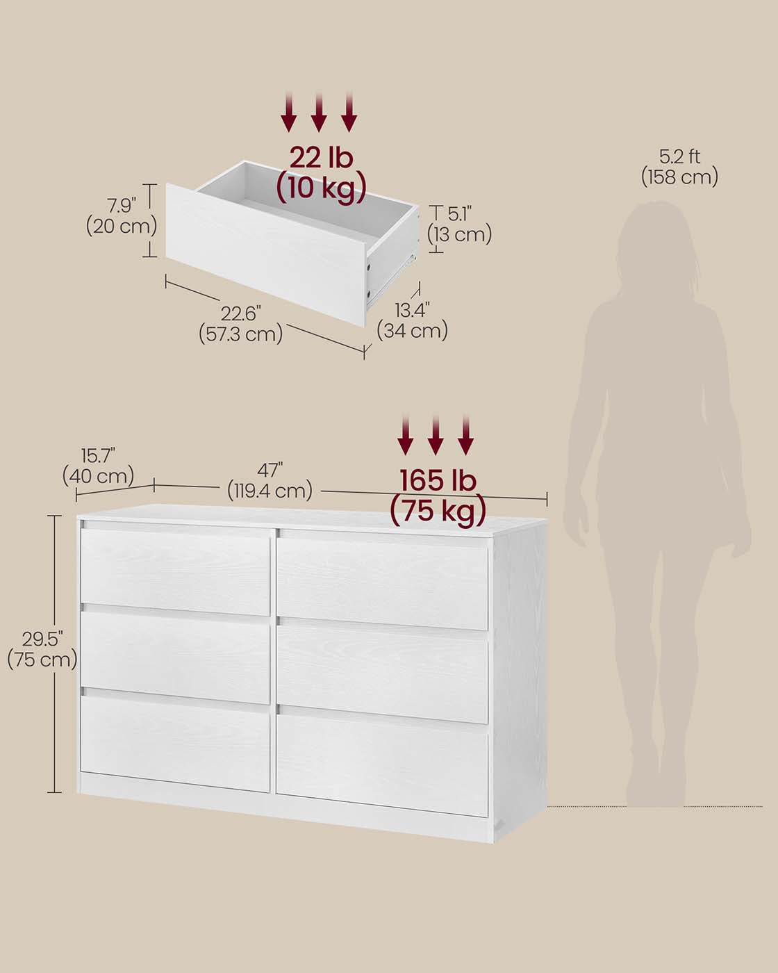 Chest of Drawers – Wood – Snow White – Six Drawer Storage Organizer