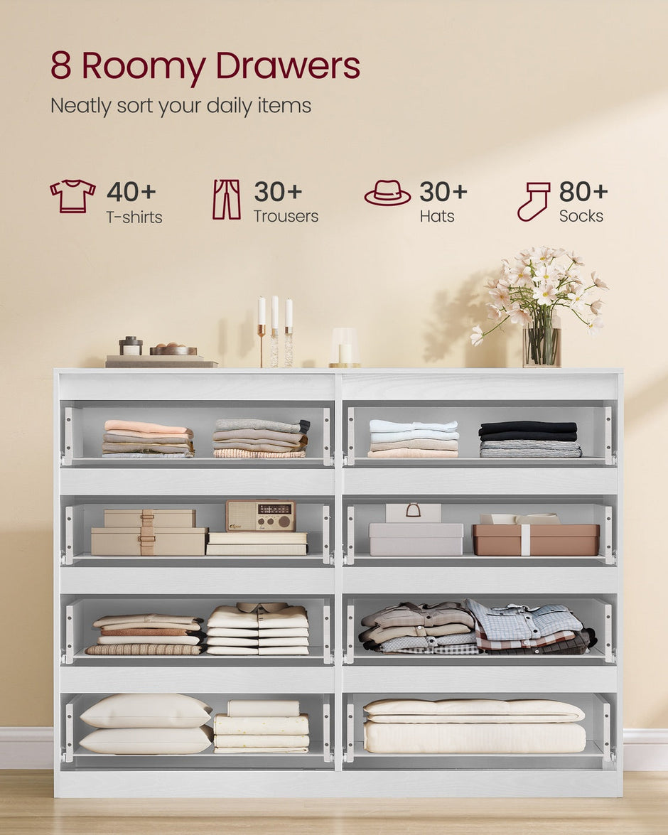 Storage Organiser Unit – Engineered Wood – Snow White – Modern Design with 8 Drawers