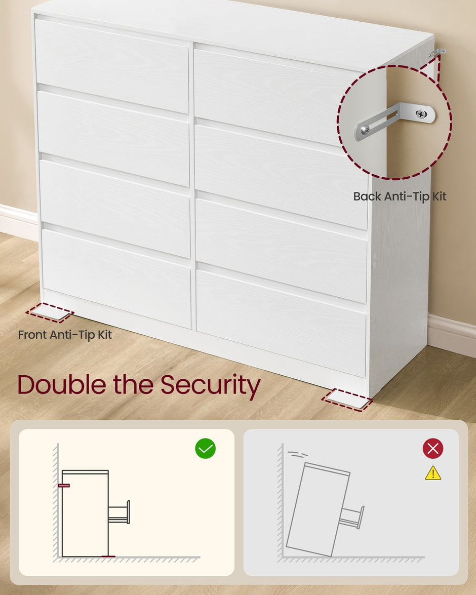 Storage Organiser Unit – Engineered Wood – Snow White – Modern Design with 8 Drawers