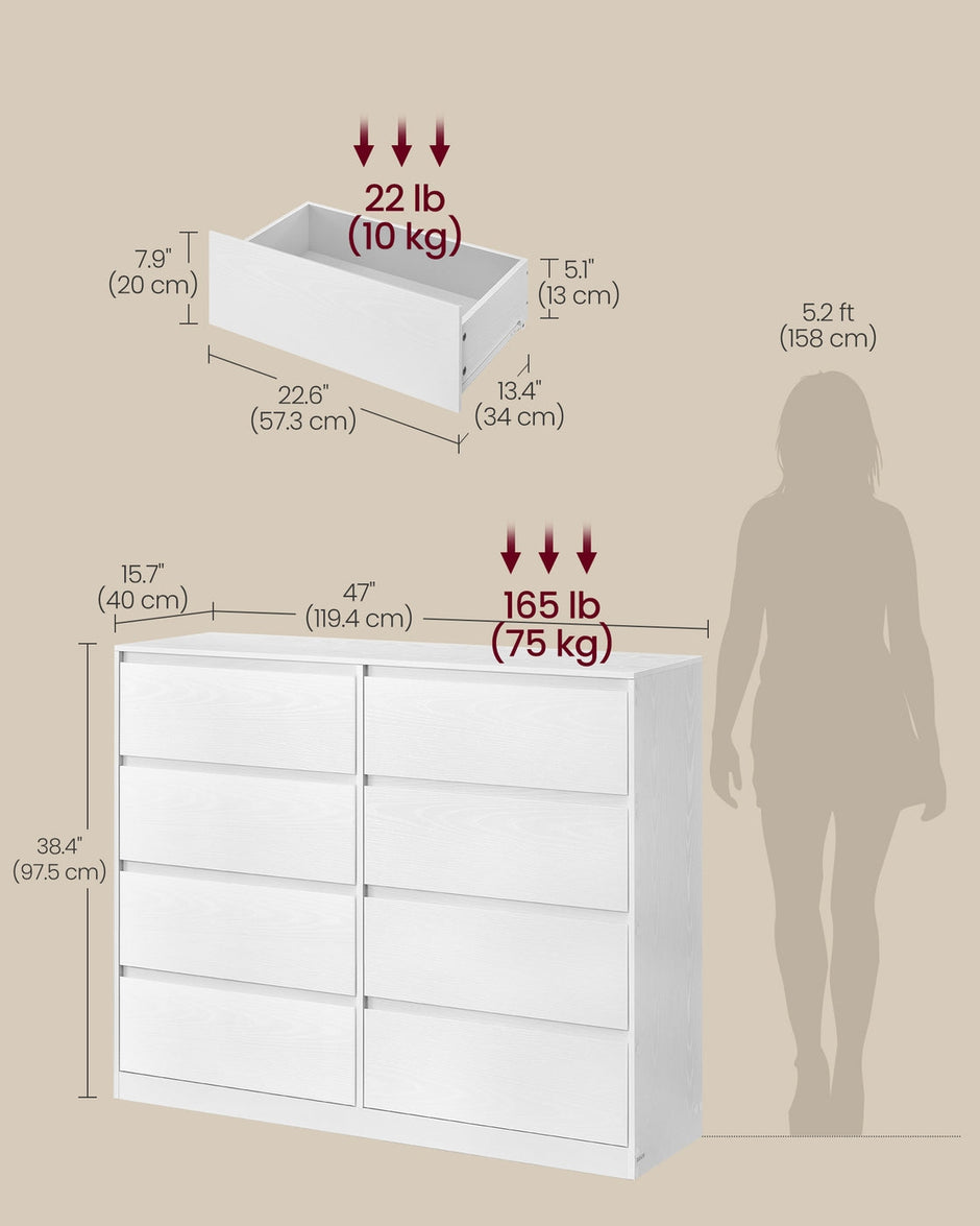 Storage Organiser Unit – Engineered Wood – Snow White – Modern Design with 8 Drawers