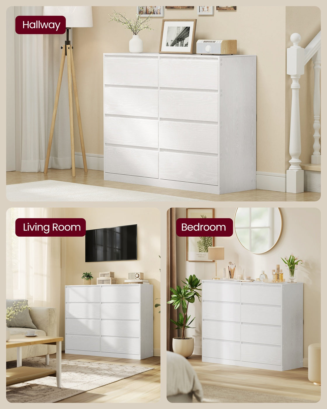 Storage Organiser Unit – Engineered Wood – Snow White – Modern Design with 8 Drawers