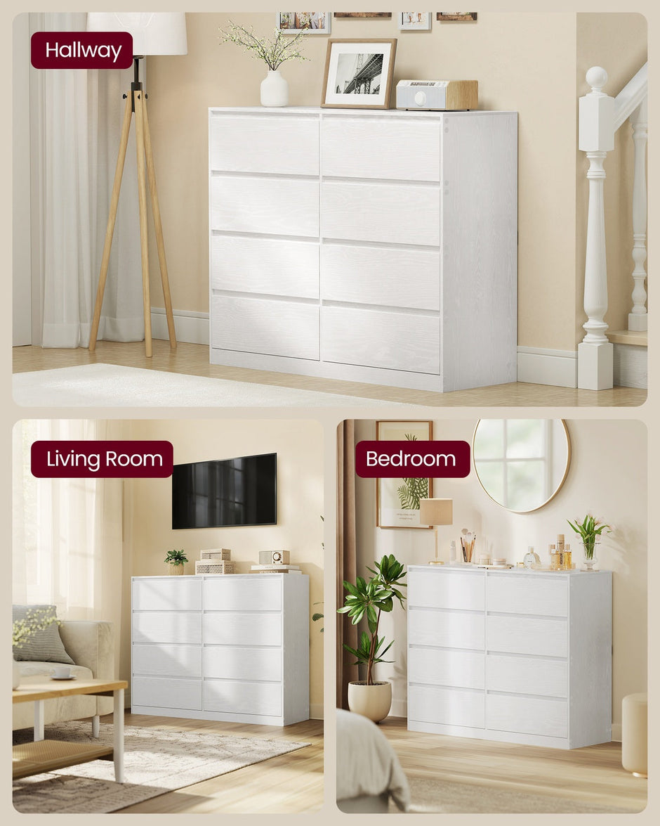 Storage Organiser Unit – Engineered Wood – Snow White – Modern Design with 8 Drawers