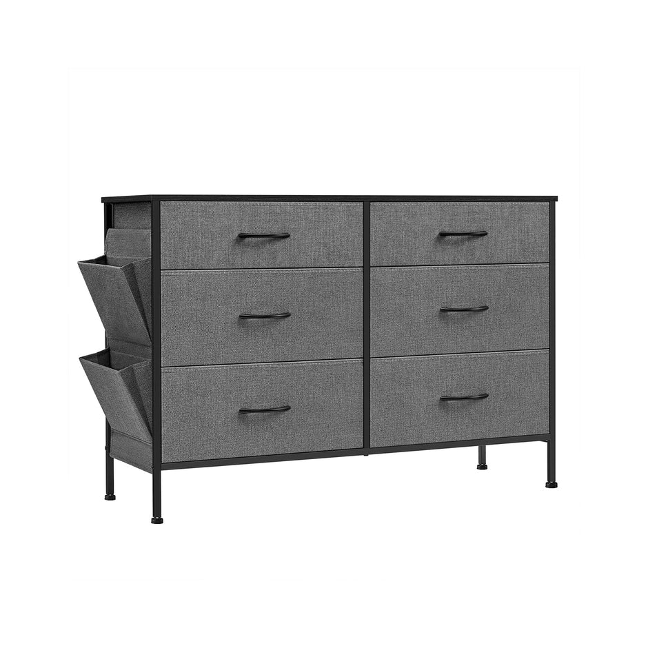 6-Drawer Dresser – Fabric – Charcoal Grey and Slate Grey – Organizer with Side Pockets and Drawer Dividers