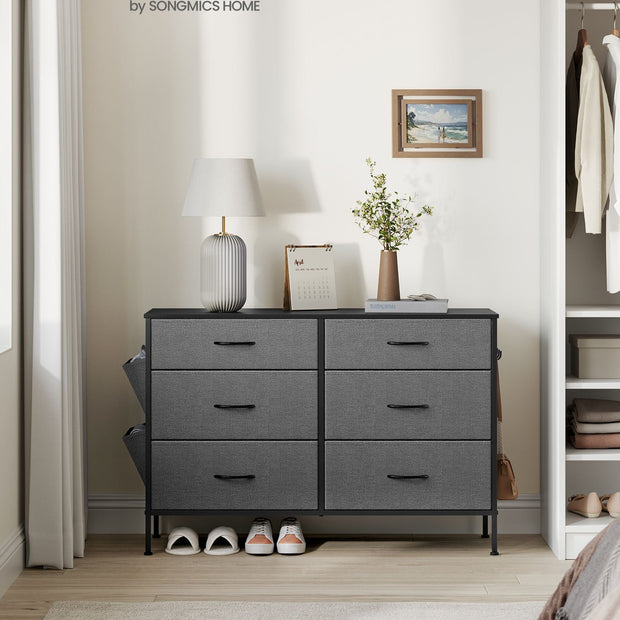 6-Drawer Dresser – Fabric – Charcoal Grey and Slate Grey – Organizer with Side Pockets and Drawer Dividers
