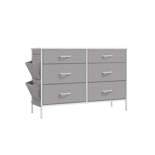 6-Drawer Dresser – Fabric – Cloud White and Dove Grey – Includes Side Pockets and Drawer Dividers