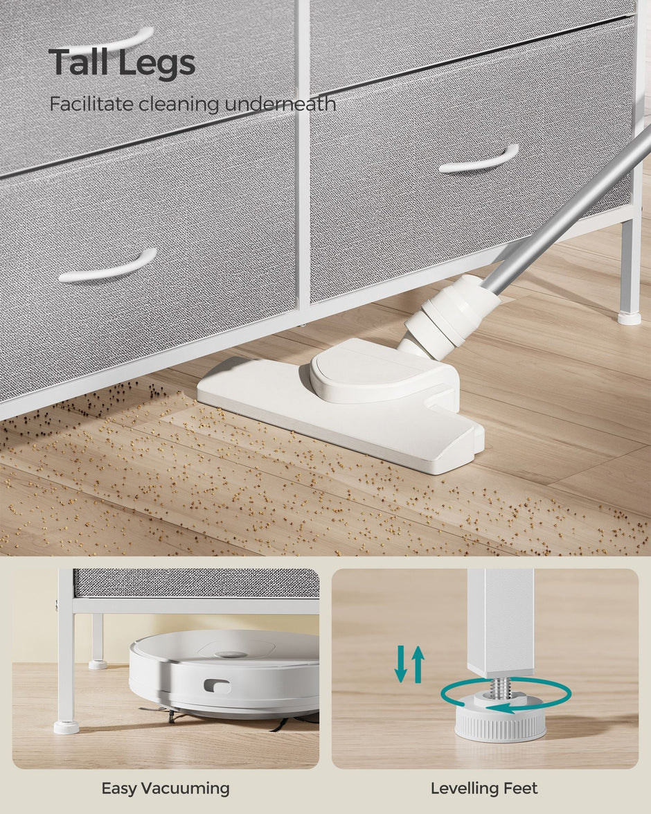 6-Drawer Dresser – Fabric – Cloud White and Dove Grey – Includes Side Pockets and Drawer Dividers