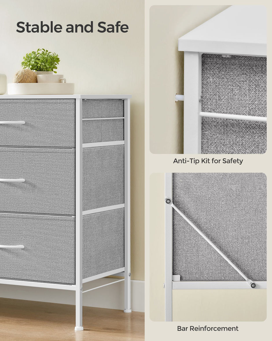 6-Drawer Dresser – Fabric – Cloud White and Dove Grey – Includes Side Pockets and Drawer Dividers