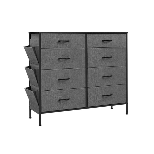 8-Drawer Fabric Dresser – Charcoal Grey and Slate Grey – Storage Organizer with Side Pockets and Drawer Dividers
