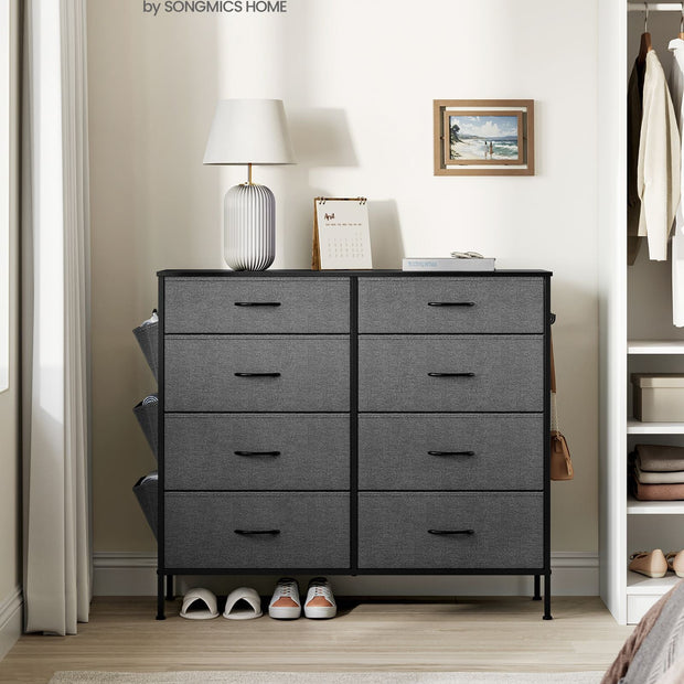 8-Drawer Fabric Dresser – Charcoal Grey and Slate Grey – Storage Organizer with Side Pockets and Drawer Dividers