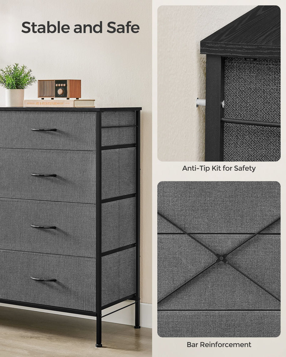 8-Drawer Fabric Dresser – Charcoal Grey and Slate Grey – Storage Organizer with Side Pockets and Drawer Dividers
