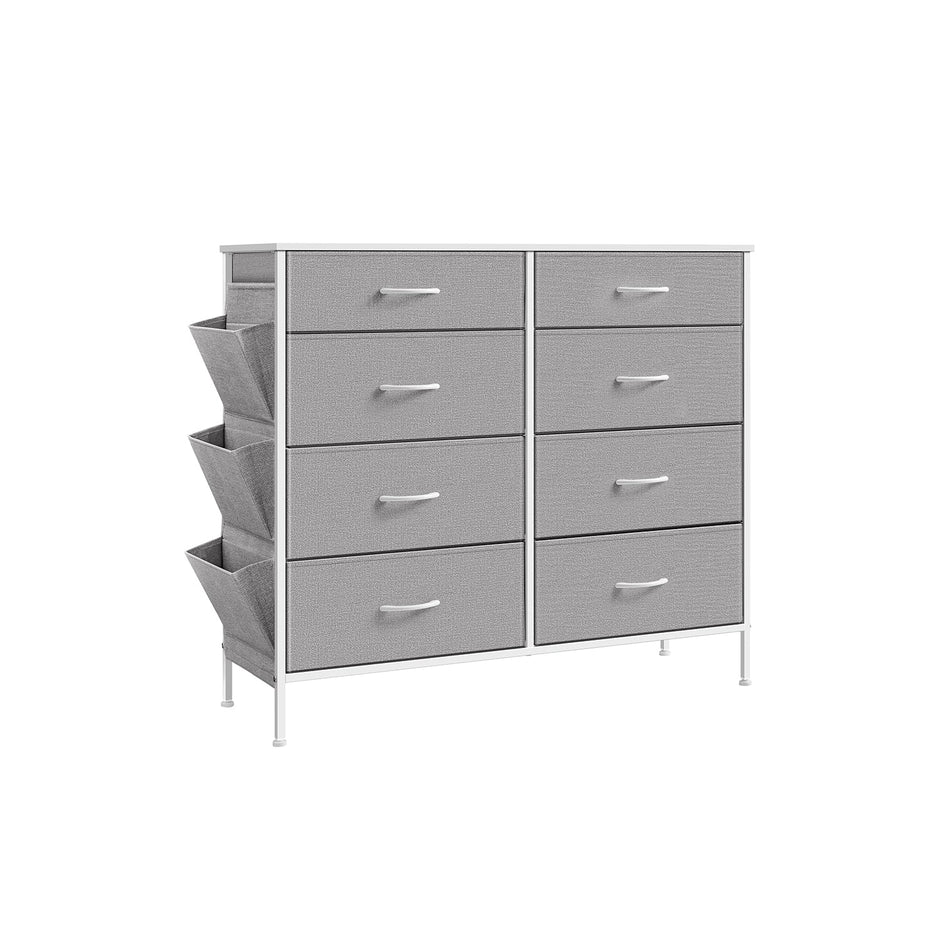 8-Drawer Dresser – Fabric – Cloud White and Dove Grey – Includes Side Pockets and Drawer Dividers
