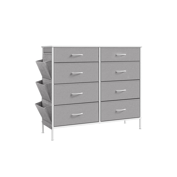 8-Drawer Dresser – Fabric – Cloud White and Dove Grey – Includes Side Pockets and Drawer Dividers