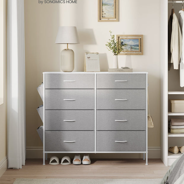 8-Drawer Dresser – Fabric – Cloud White and Dove Grey – Includes Side Pockets and Drawer Dividers