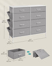 8-Drawer Dresser – Fabric – Cloud White and Dove Grey – Includes Side Pockets and Drawer Dividers