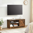 TV Cabinet – Wood – Rustic Brown – Barn Door, Cable Management, 2 Open Compartments