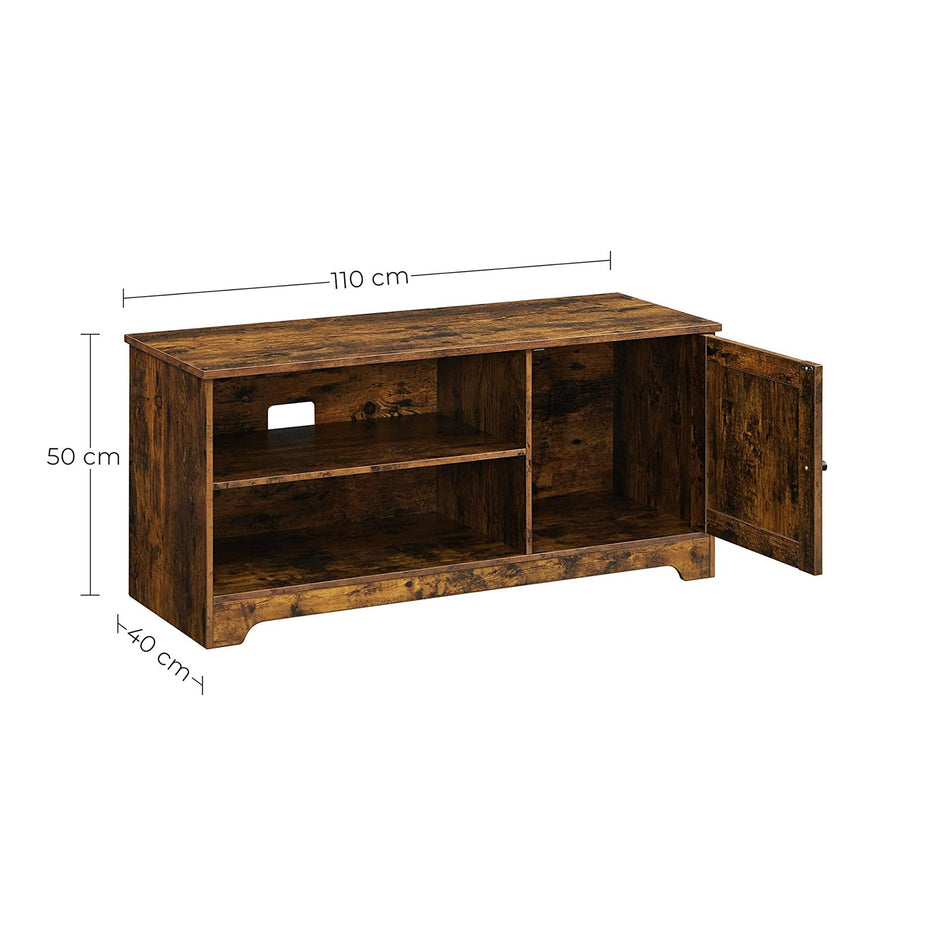 TV Cabinet – Wood – Rustic Brown – Barn Door, Cable Management, 2 Open Compartments