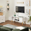 TV Stand – Wood – White and Natural – Mid-Century Modern Design with Storage Cabinet