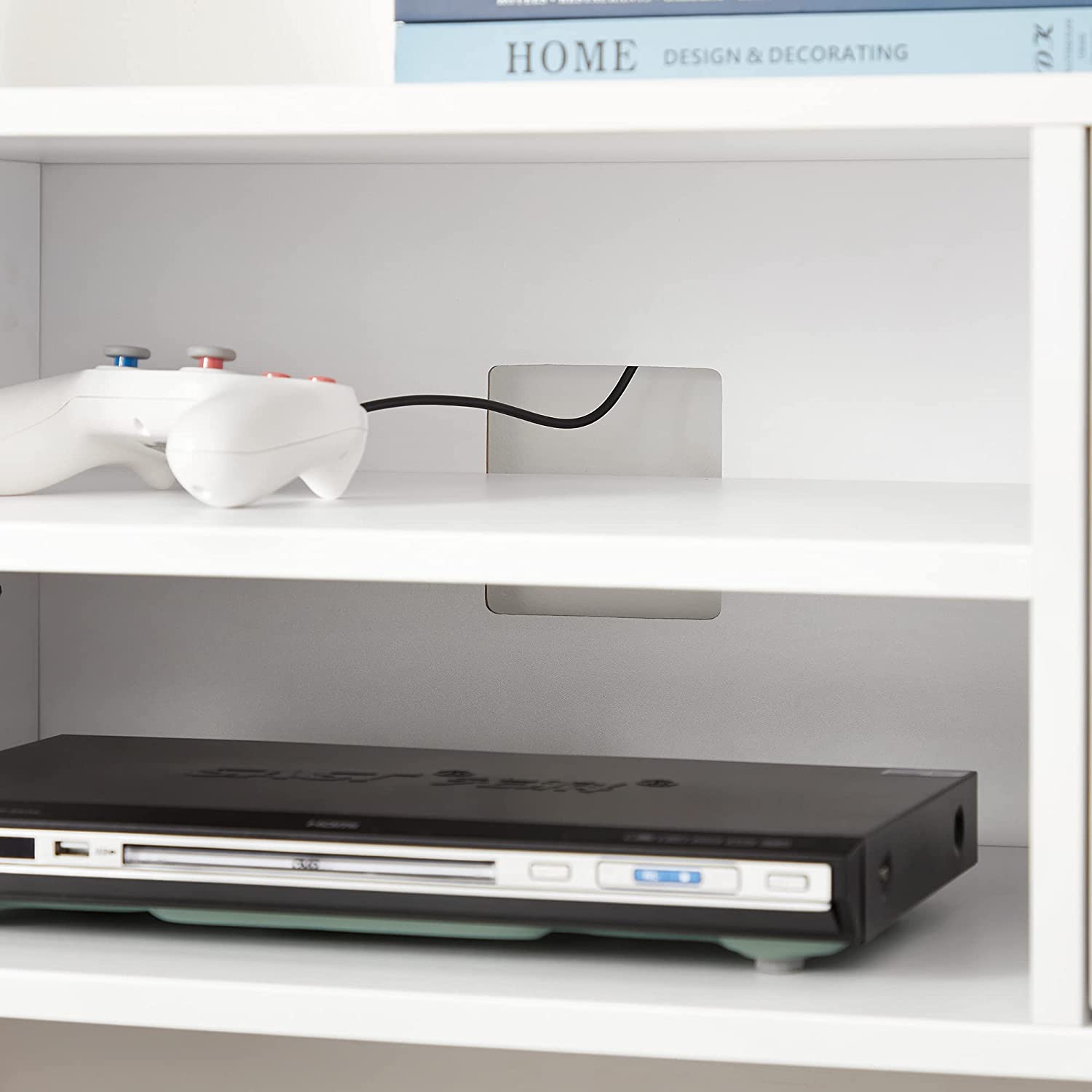 TV Stand – Wood – White and Natural – Mid-Century Modern Design with Storage Cabinet