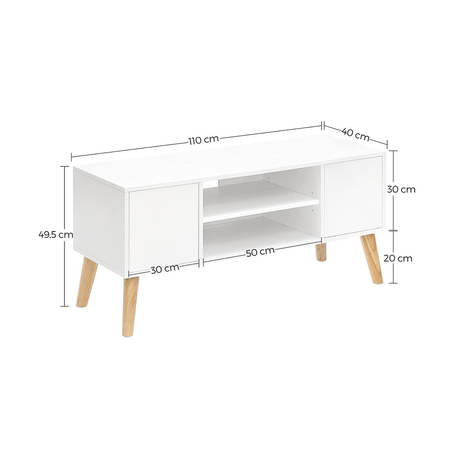 TV Stand – Wood – White and Natural – Mid-Century Modern Design with Storage Cabinet